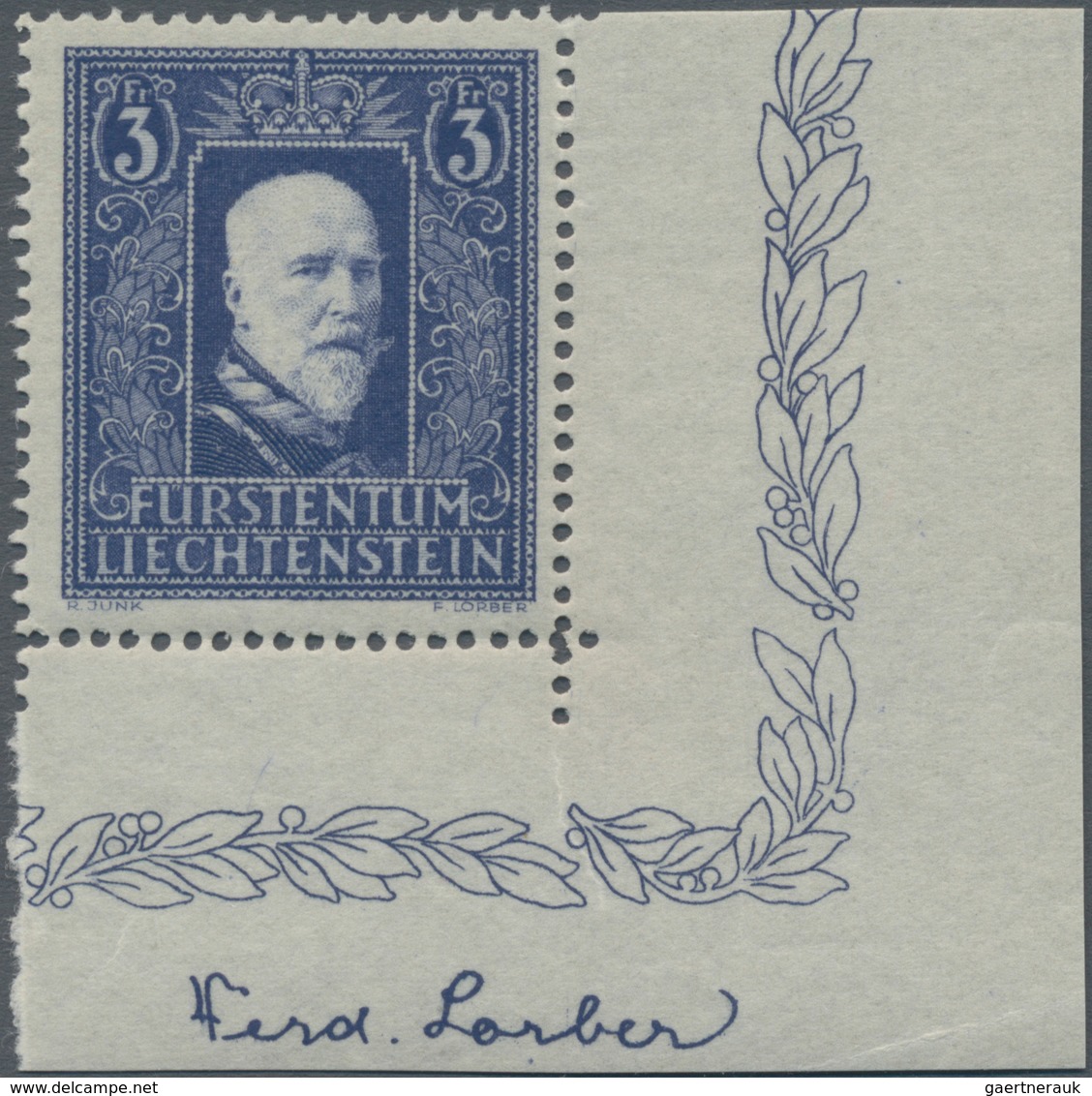 Liechtenstein: 1933/1935, Freimarken 3 Fr. Schwärzlichultramarin, Breites Format 25:29 Mm, Postfrisc - Unused Stamps