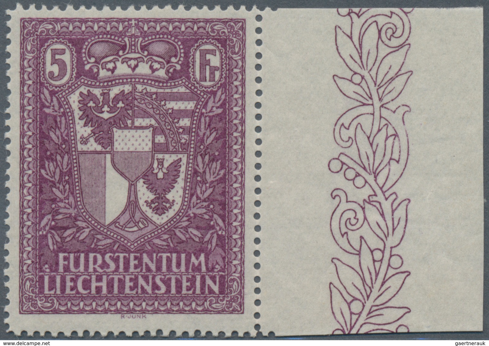 Liechtenstein: 1933, Freimarke 5 Fr Schwarzrotviolett, Postfrisches Ungefaltetes Luxus-Stück Vom Rec - Ongebruikt