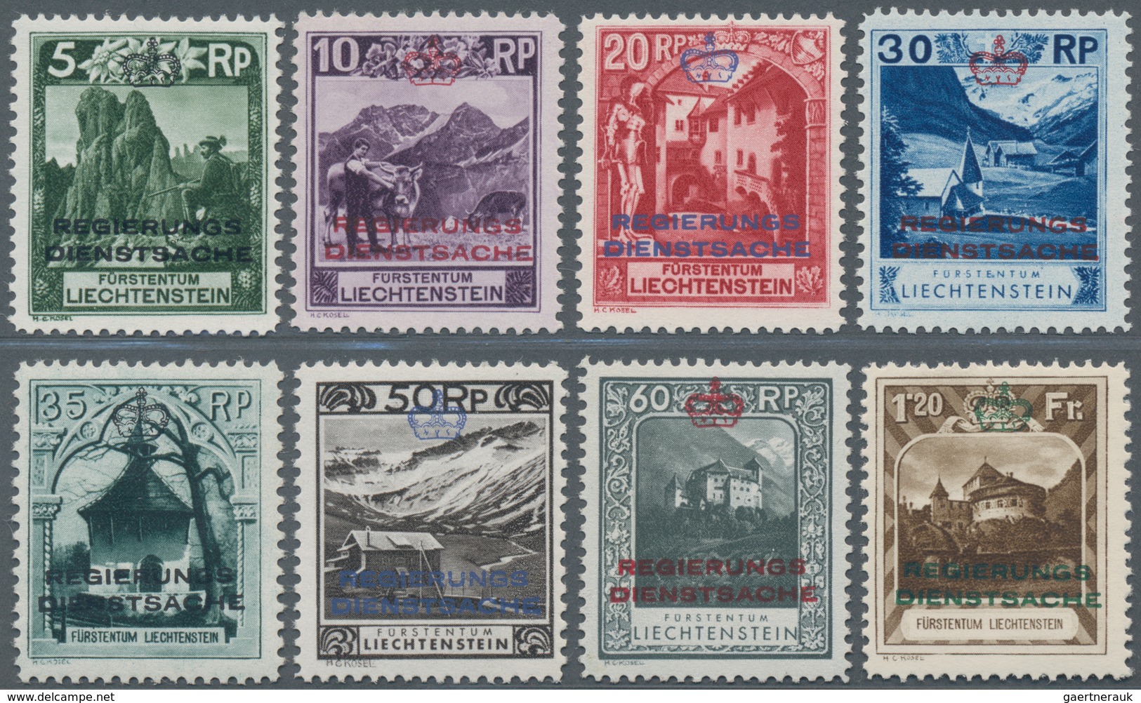 Liechtenstein - Dienstmarken: 1932, Freimarken "Landschaften" Mit Farbigem Waagerechten Aufdruck, Ta - Dienstmarken