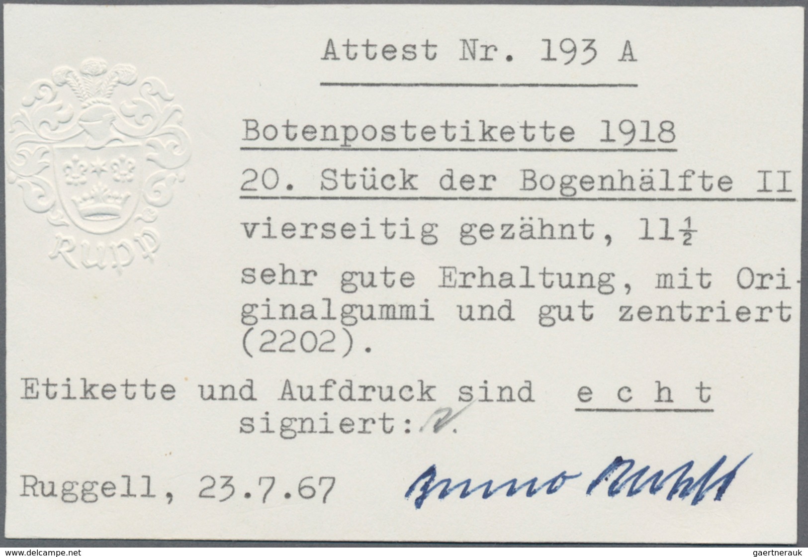 Liechtenstein - Botenpost Vaduz-Sevelen: 1918, 1918, Botenpostetikette Schweizer Post Vaduz, 20.Stüc - Andere & Zonder Classificatie