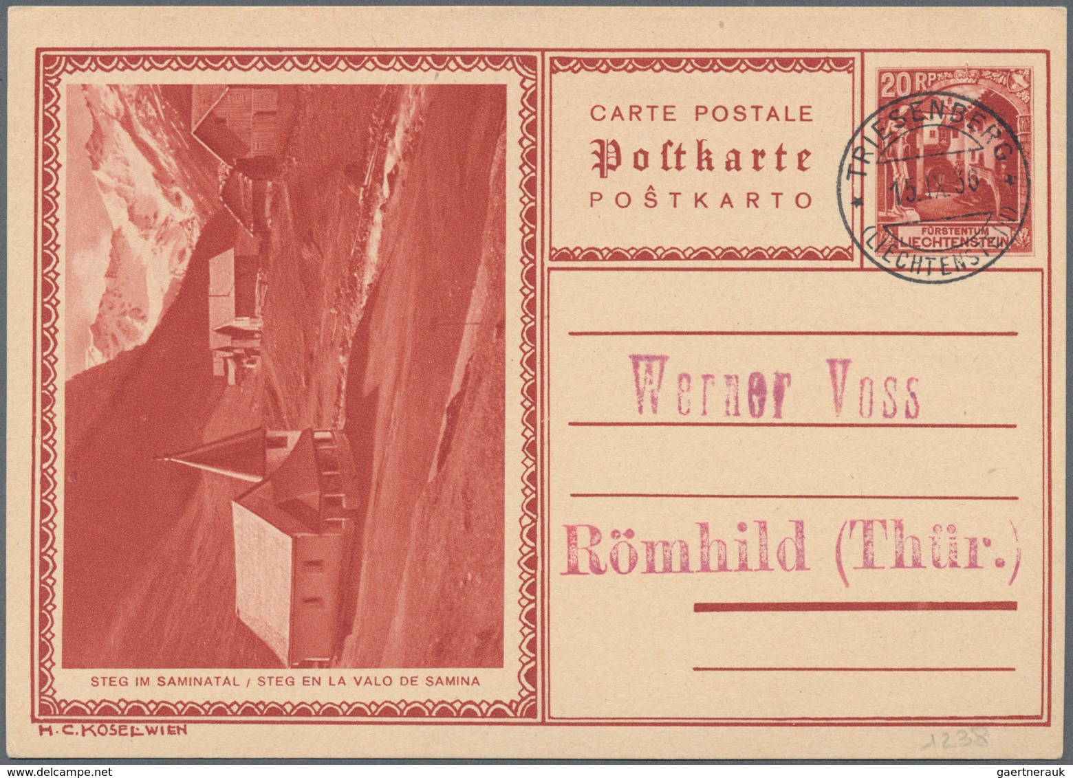 Liechtenstein - Ganzsachen: 1930, 20 Rp. Schloßhof, Bilder Vaduz Und Steg, 2 Sehr Saubere Karten Von - Stamped Stationery