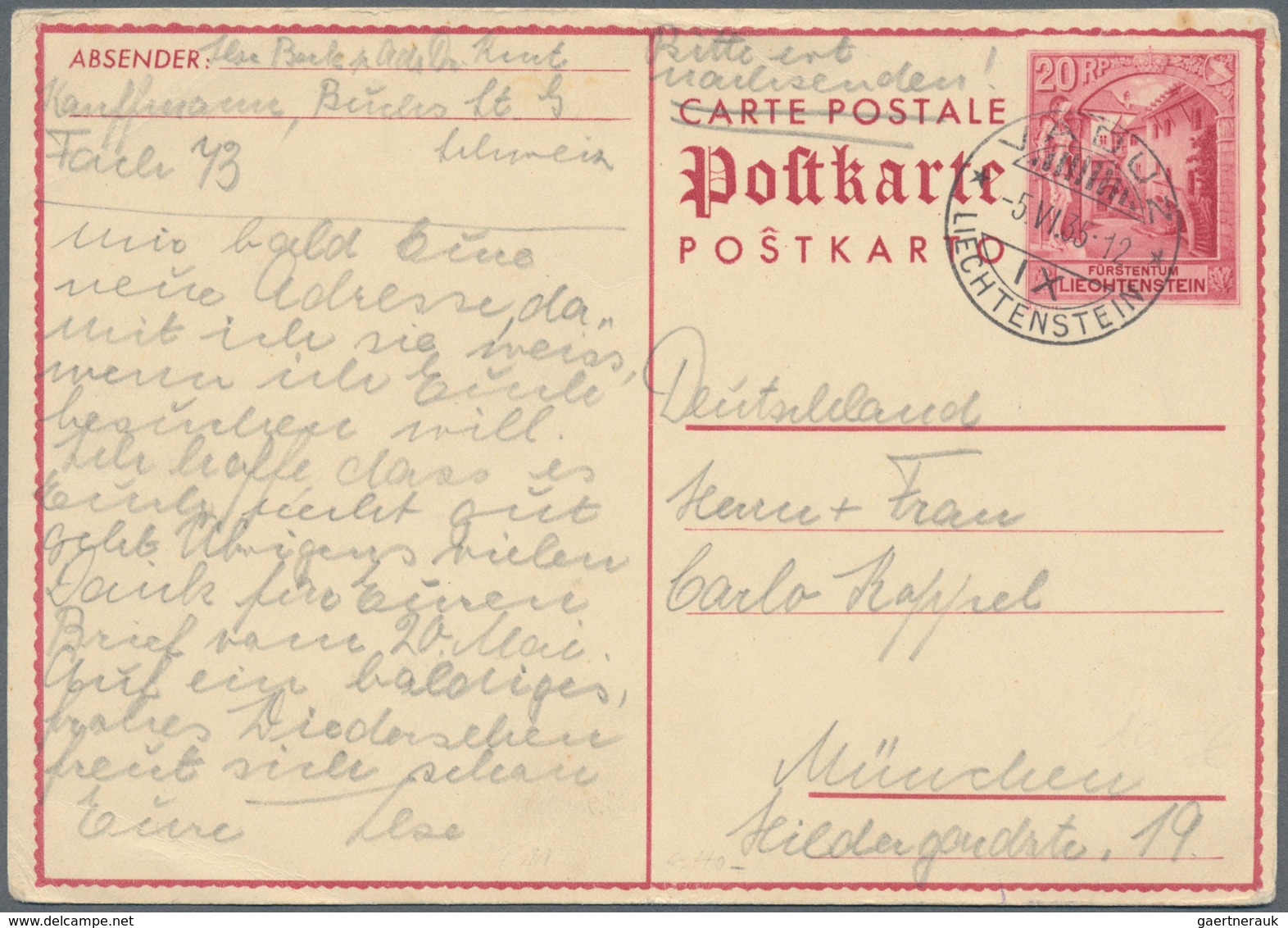 Liechtenstein - Ganzsachen: 1935/36, 20 Rp. Schloßhof Und 10 Rp. Bettlerjochalpe Mit 10 Rp. ZuF, Ohn - Stamped Stationery
