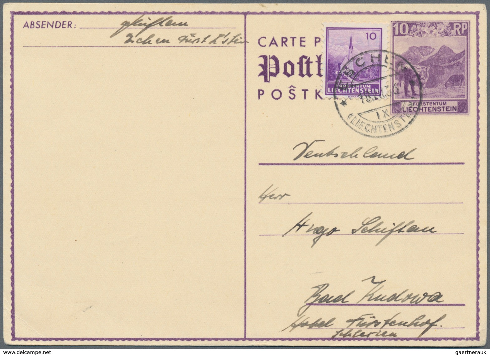 Liechtenstein - Ganzsachen: 1935/36, 20 Rp. Schloßhof Und 10 Rp. Bettlerjochalpe Mit 10 Rp. ZuF, Ohn - Stamped Stationery