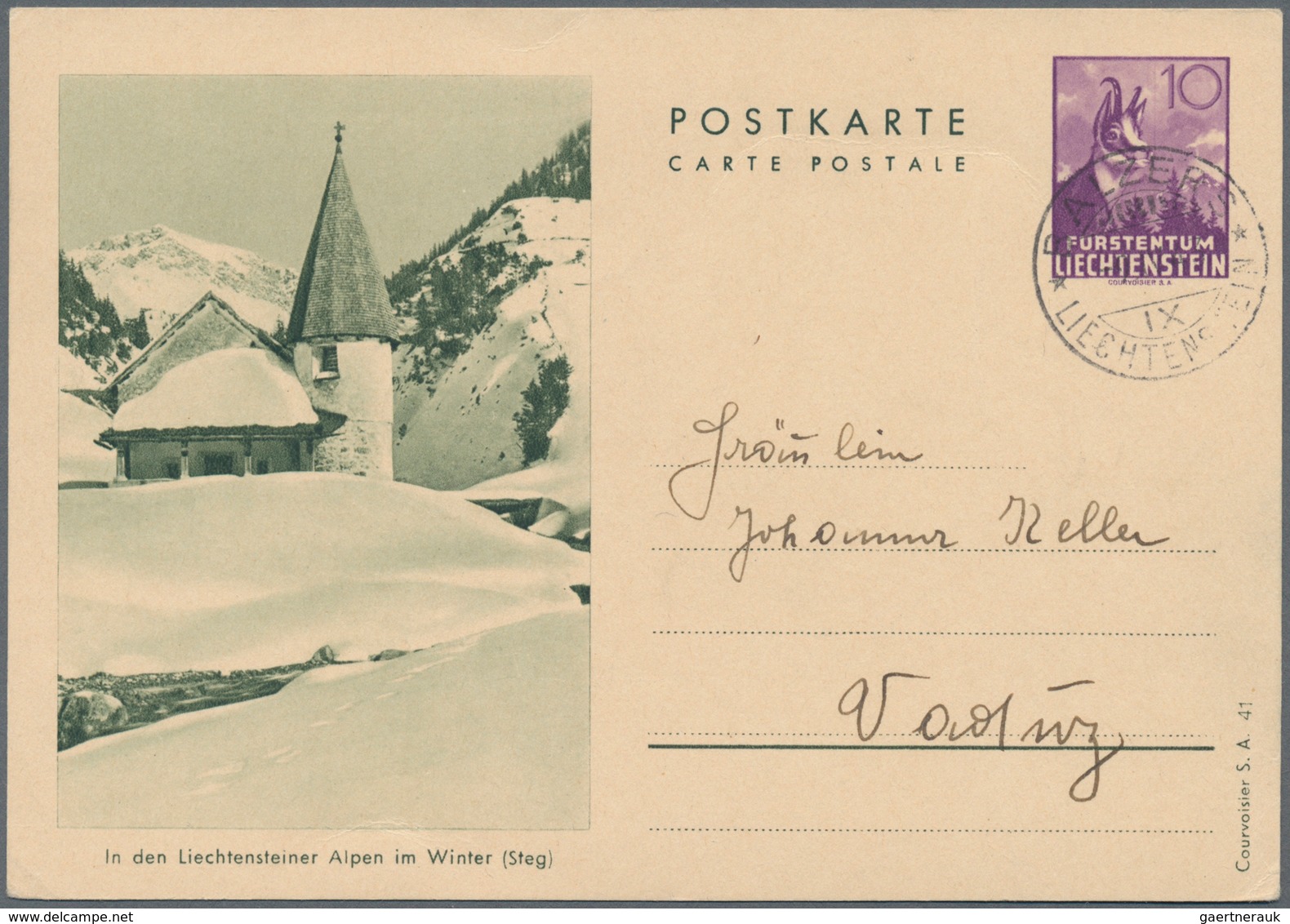 Liechtenstein - Ganzsachen: 1941, 10 Rp. Gämse Mit Druckvermerk S.A.41, Alle Bilder, 6 Verschiedene - Postwaardestukken
