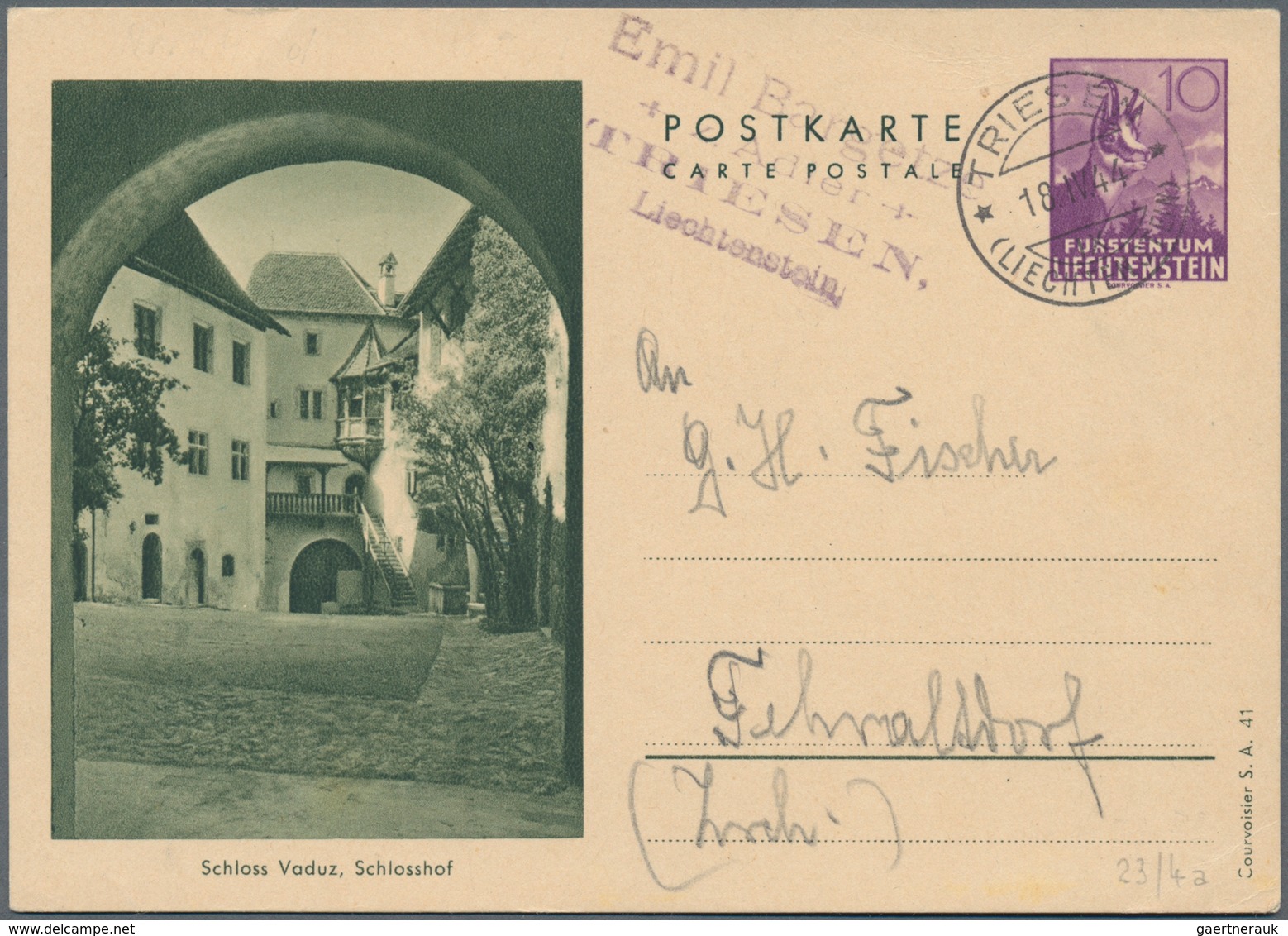 Liechtenstein - Ganzsachen: 1941, 10 Rp. Gämse mit Druckvermerk S.A.41, alle Bilder, 6 verschiedene