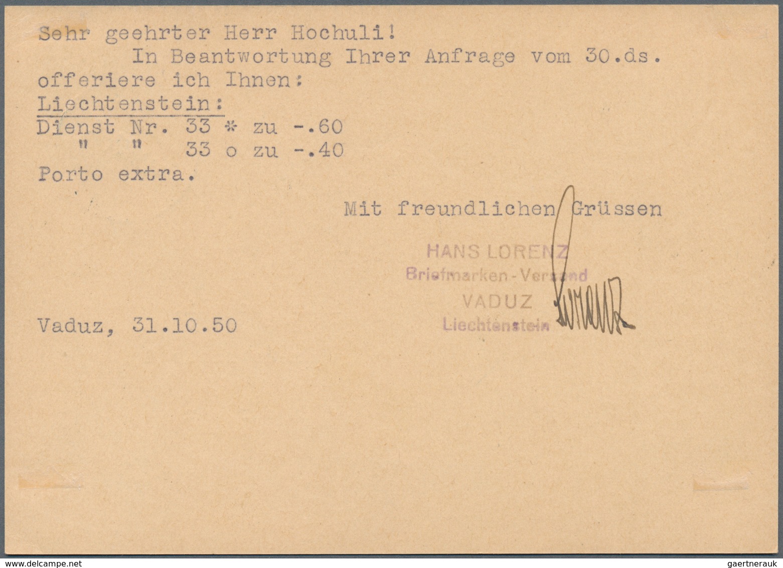 Liechtenstein - Ganzsachen: 1950, 10 Rp. Fürstenkrone mit Druckvermerk S.A.1949, alle 10 Bilder, mei