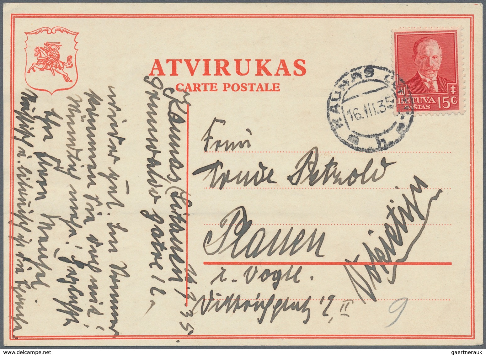 Litauen: 1925/1938 (ca.), 4 Franked Postcard Forms Used To Munich And Plauen/Saxony - Litouwen