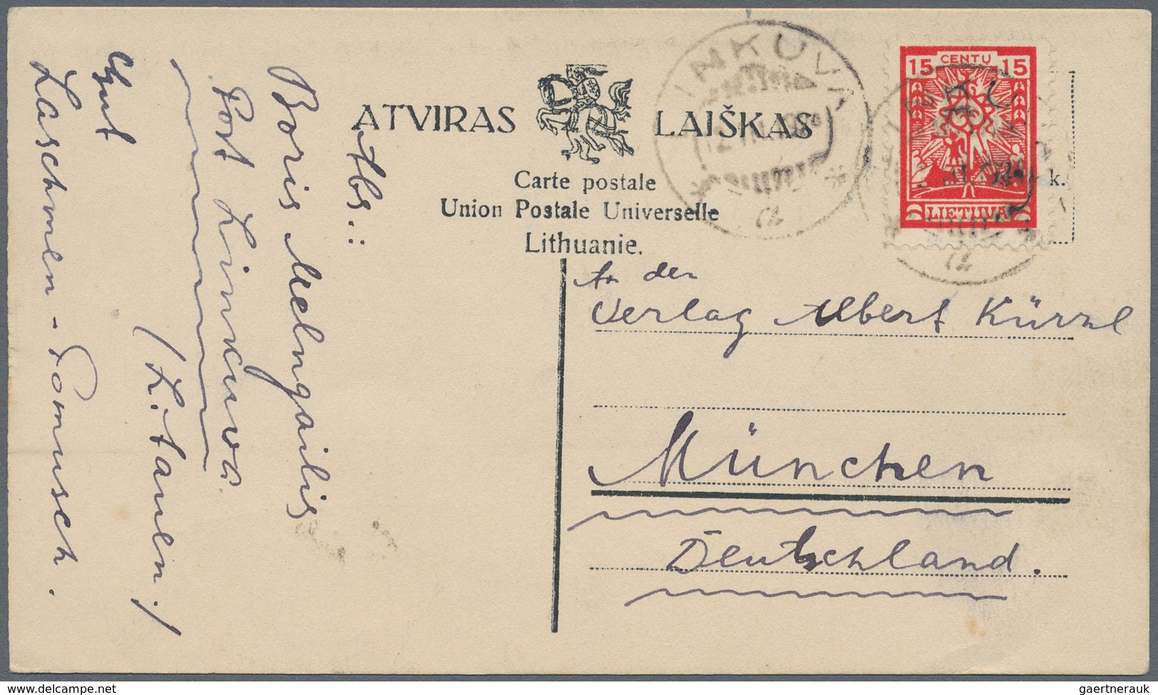 Litauen: 1925/1938 (ca.), 4 Franked Postcard Forms Used To Munich And Plauen/Saxony - Litauen
