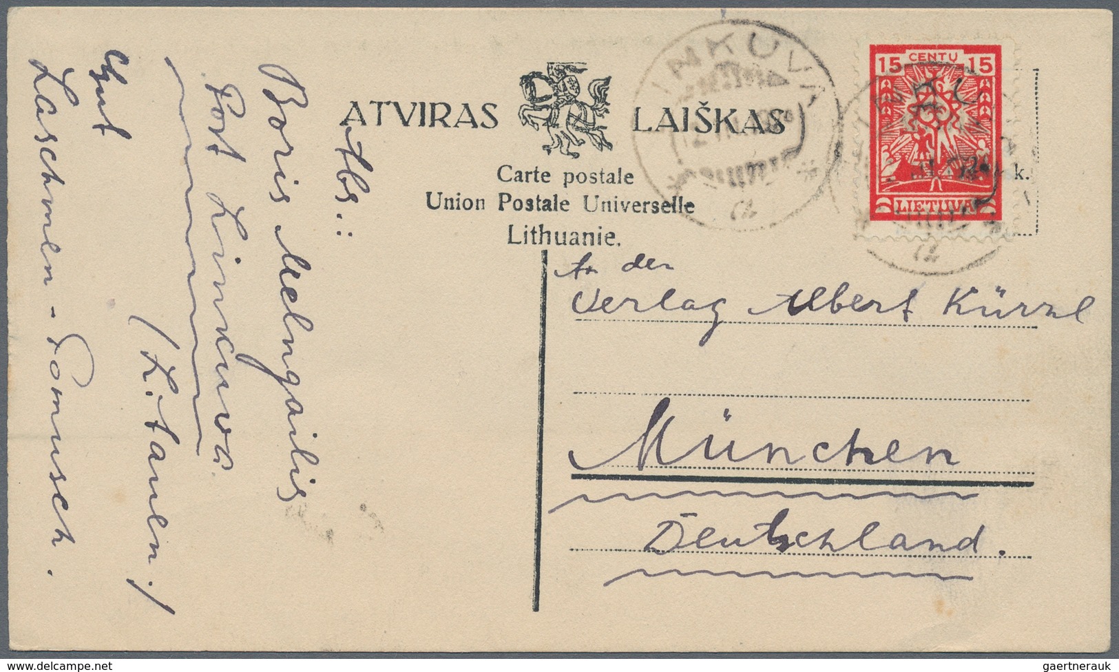 Litauen: 1925/1938 (ca.), 4 Franked Postcard Forms Used To Munich And Plauen/Saxony - Lithuania