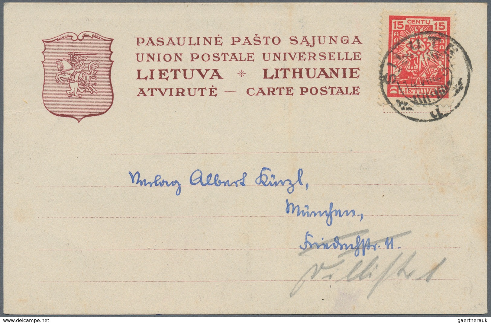 Litauen: 1925/1938 (ca.), 4 Franked Postcard Forms Used To Munich And Plauen/Saxony - Litouwen