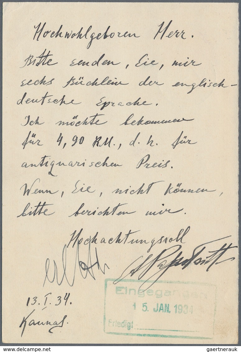 Litauen - Ganzsachen: 1933, 15 C Red Postal Stationery Card, 15 C Red Ps Question Card And 15/15 C R - Litauen