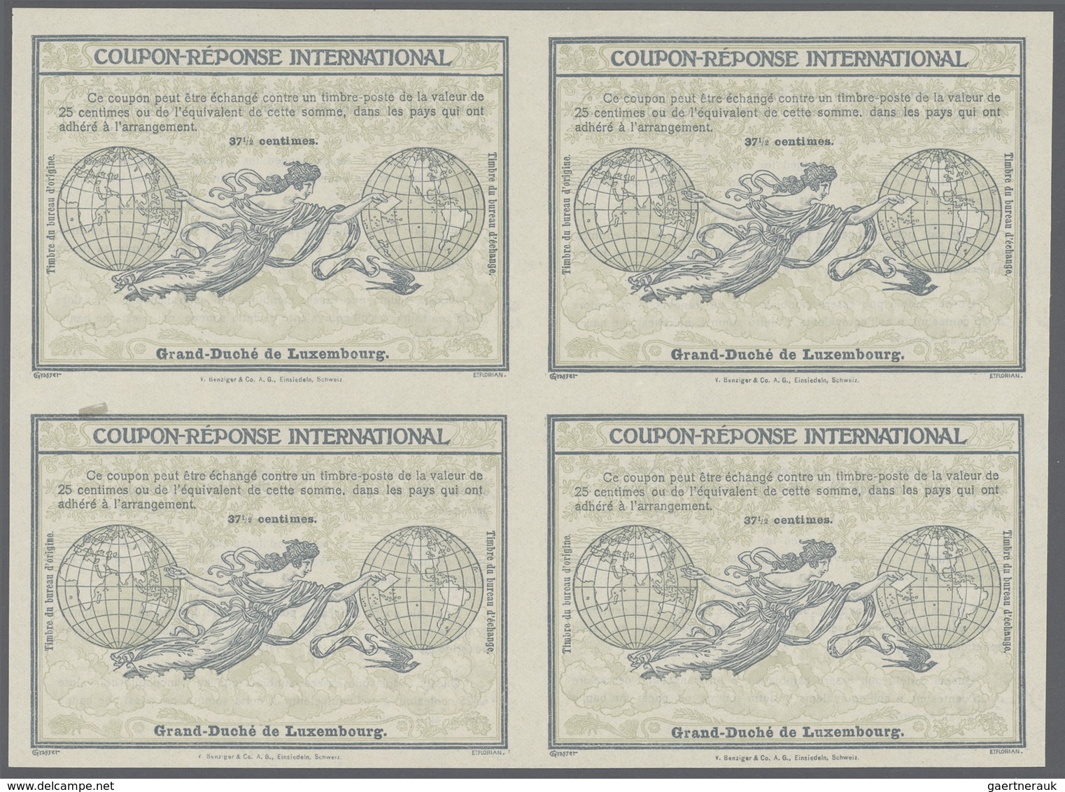 Luxemburg - Ganzsachen: 1911. International Reply Coupon 37½ Centimes (Rom Type) In An Unused Block - Postwaardestukken