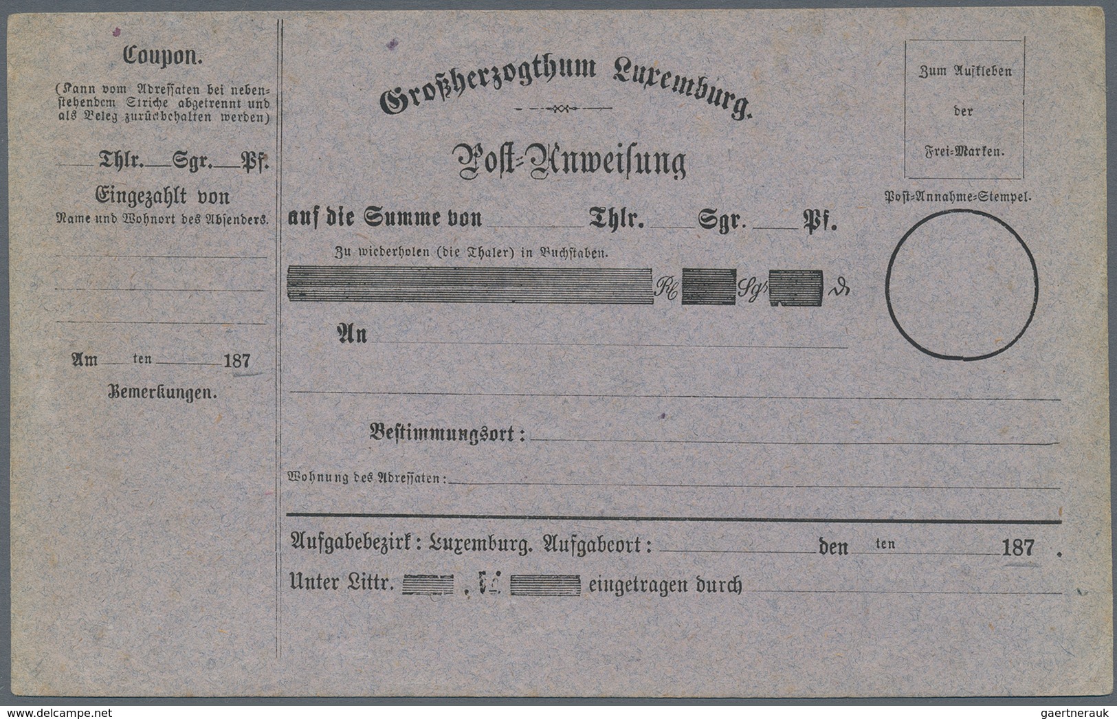 Luxemburg - Besonderheiten: 1870 (ca.), Four Different Money Order Forms, Unused, Small Traces Of Ag - Andere & Zonder Classificatie