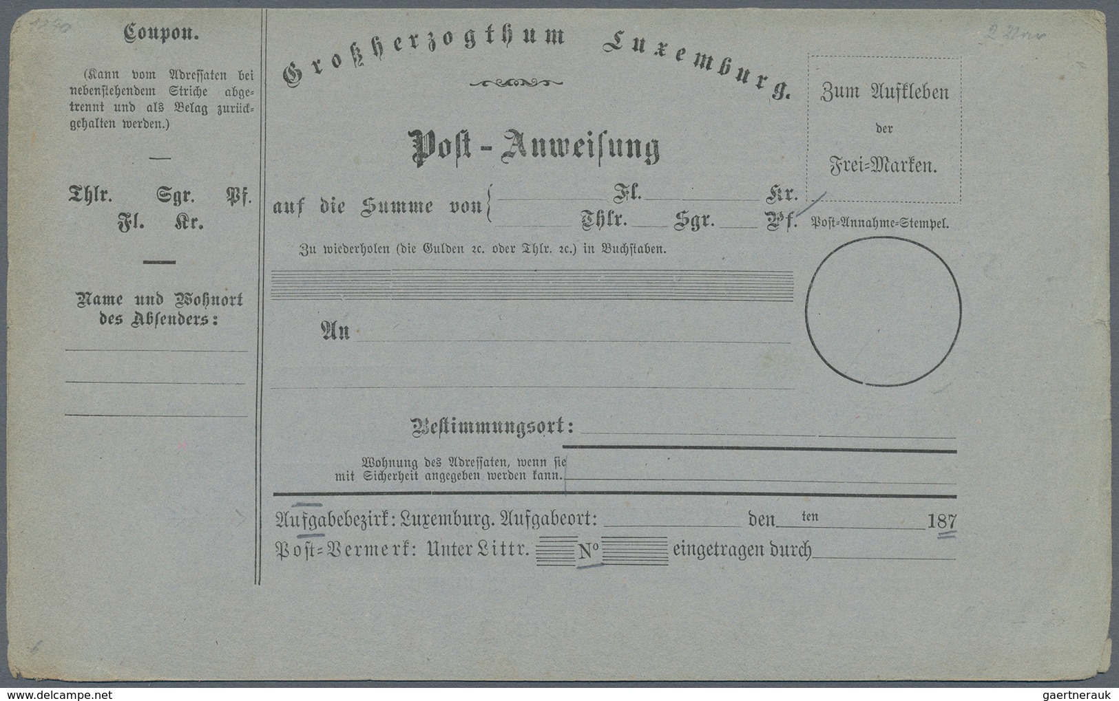 Luxemburg - Besonderheiten: 1870 (ca.), Four Different Money Order Forms, Unused, Small Traces Of Ag - Other & Unclassified