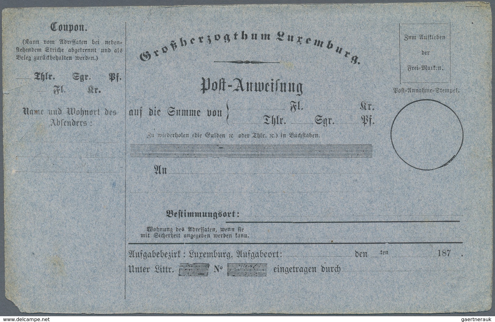 Luxemburg - Besonderheiten: 1870 (ca.), Four Different Money Order Forms, Unused, Small Traces Of Ag - Sonstige & Ohne Zuordnung