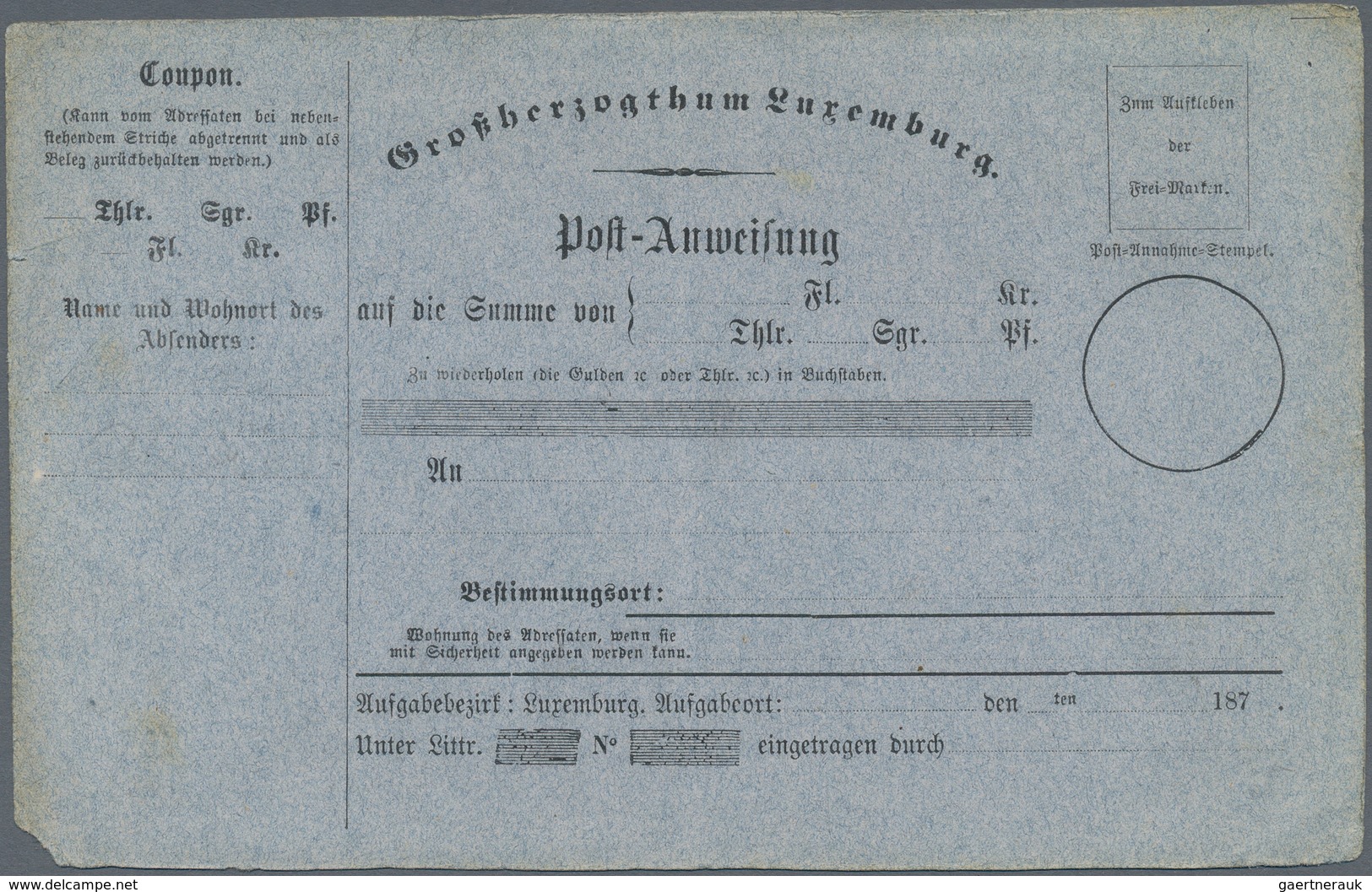 Luxemburg - Besonderheiten: 1870 (ca.), Four Different Money Order Forms, Unused, Small Traces Of Ag - Other & Unclassified