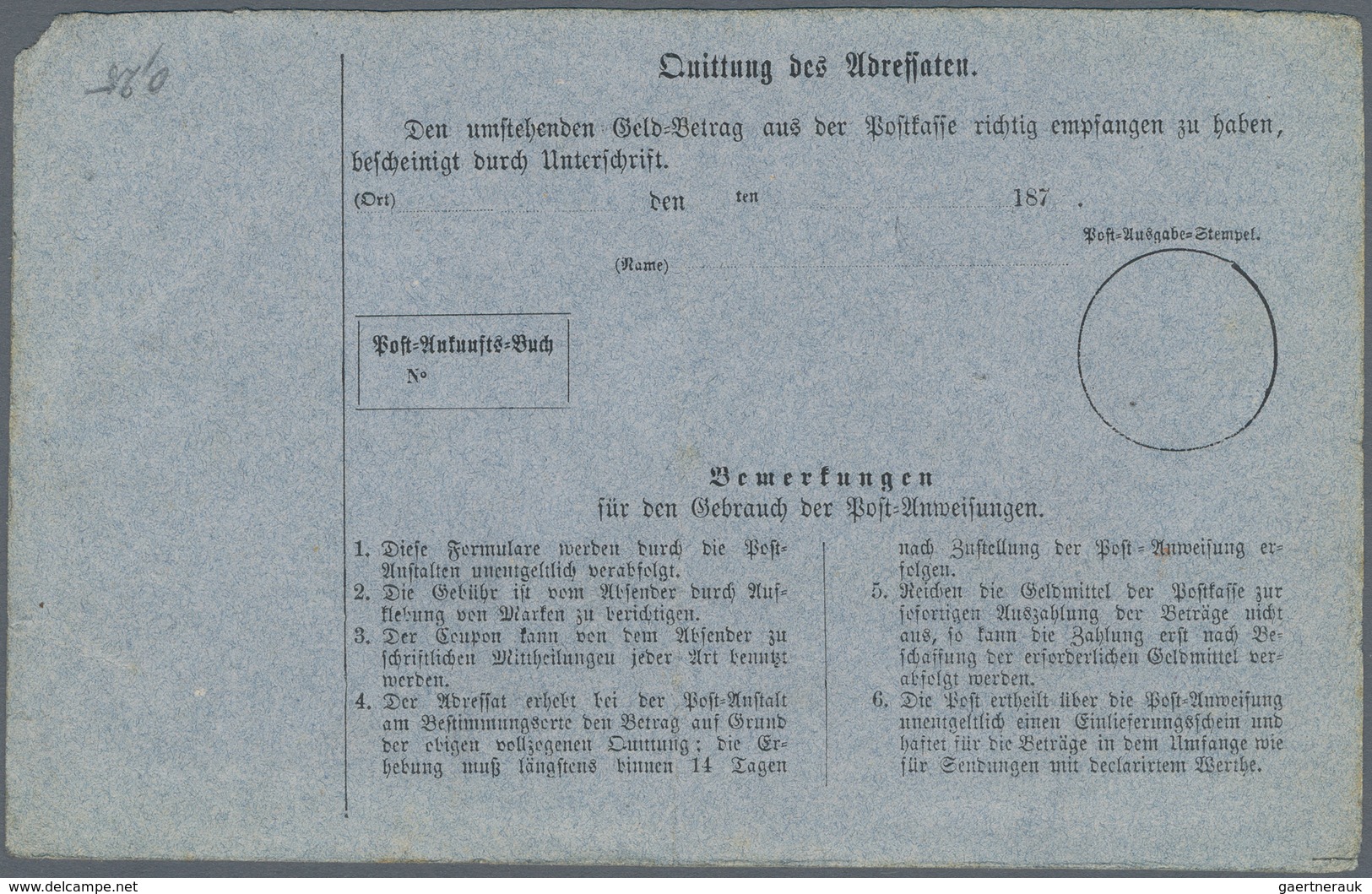 Luxemburg - Besonderheiten: 1870 (ca.), four different money order forms, unused, small traces of ag