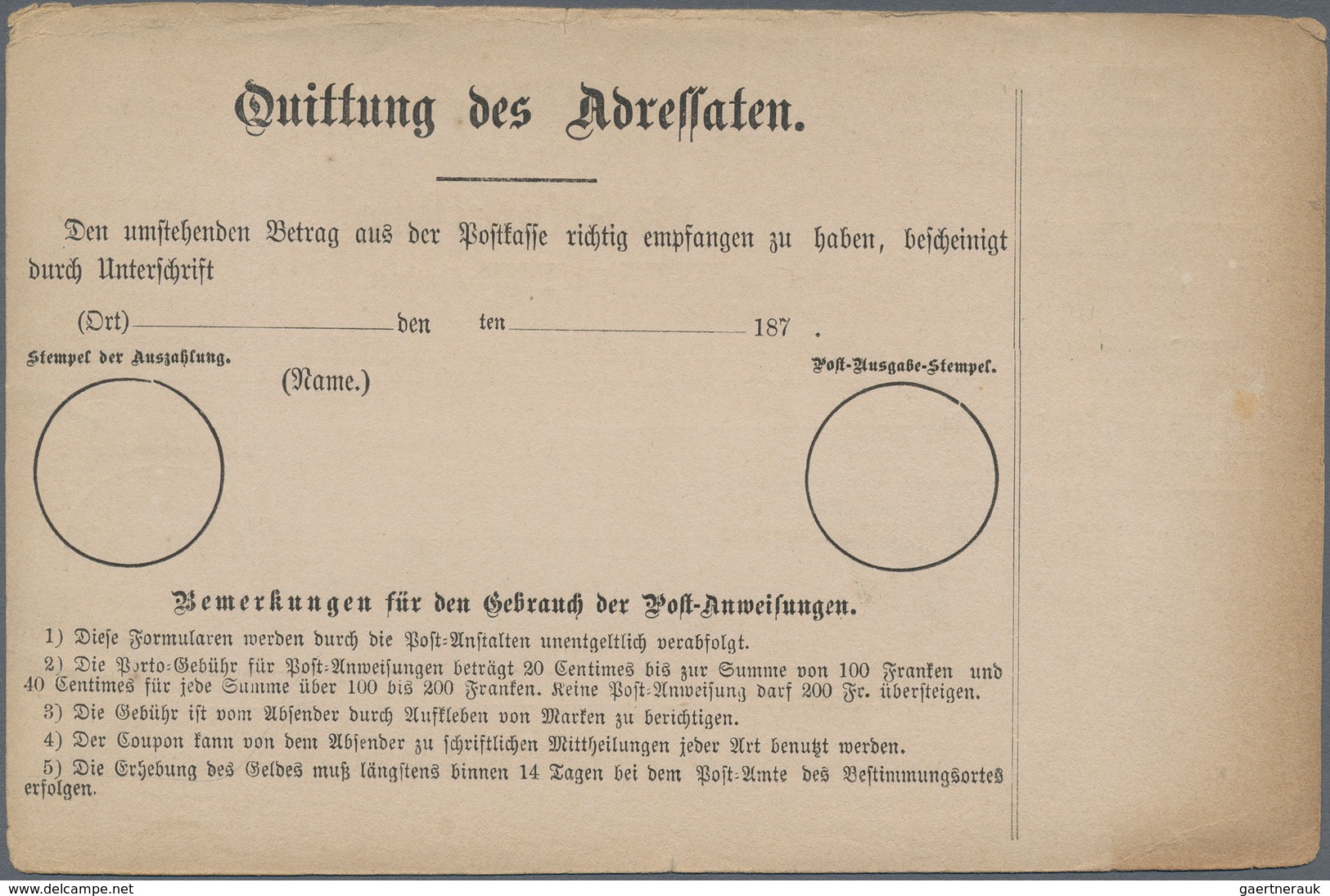 Luxemburg - Besonderheiten: 1870 (ca.), four different money order forms, unused, small traces of ag