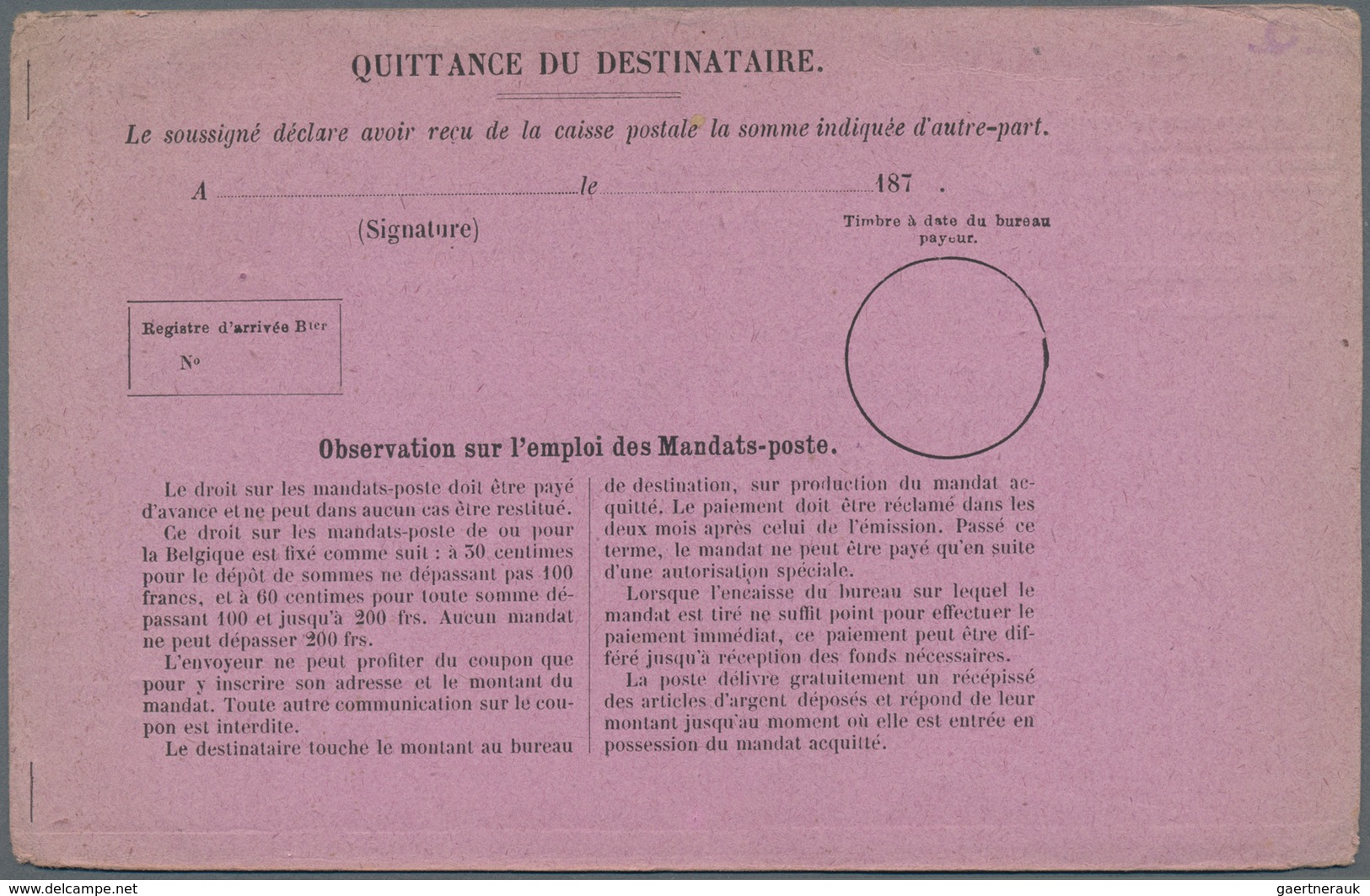 Luxemburg - Besonderheiten: 1870 (ca.), Two Different "MANDAT-POSTE INTERNATIONAL" Violet, Unused - Andere & Zonder Classificatie