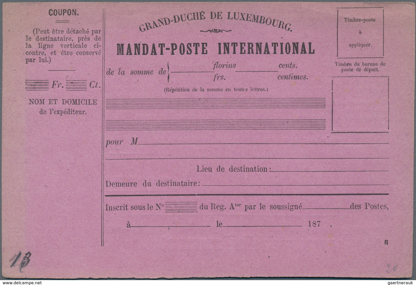 Luxemburg - Besonderheiten: 1870 (ca.), Two Different "MANDAT-POSTE INTERNATIONAL" Violet, Unused - Andere & Zonder Classificatie