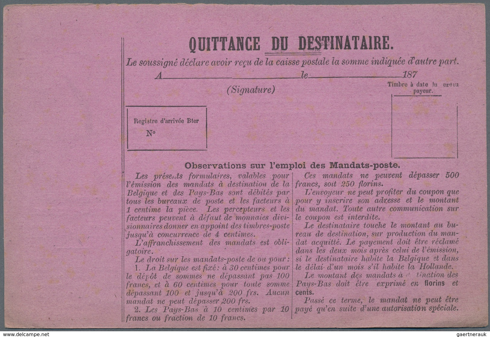 Luxemburg - Besonderheiten: 1870 (ca.), Two Different "MANDAT-POSTE INTERNATIONAL" Violet, Unused - Other & Unclassified