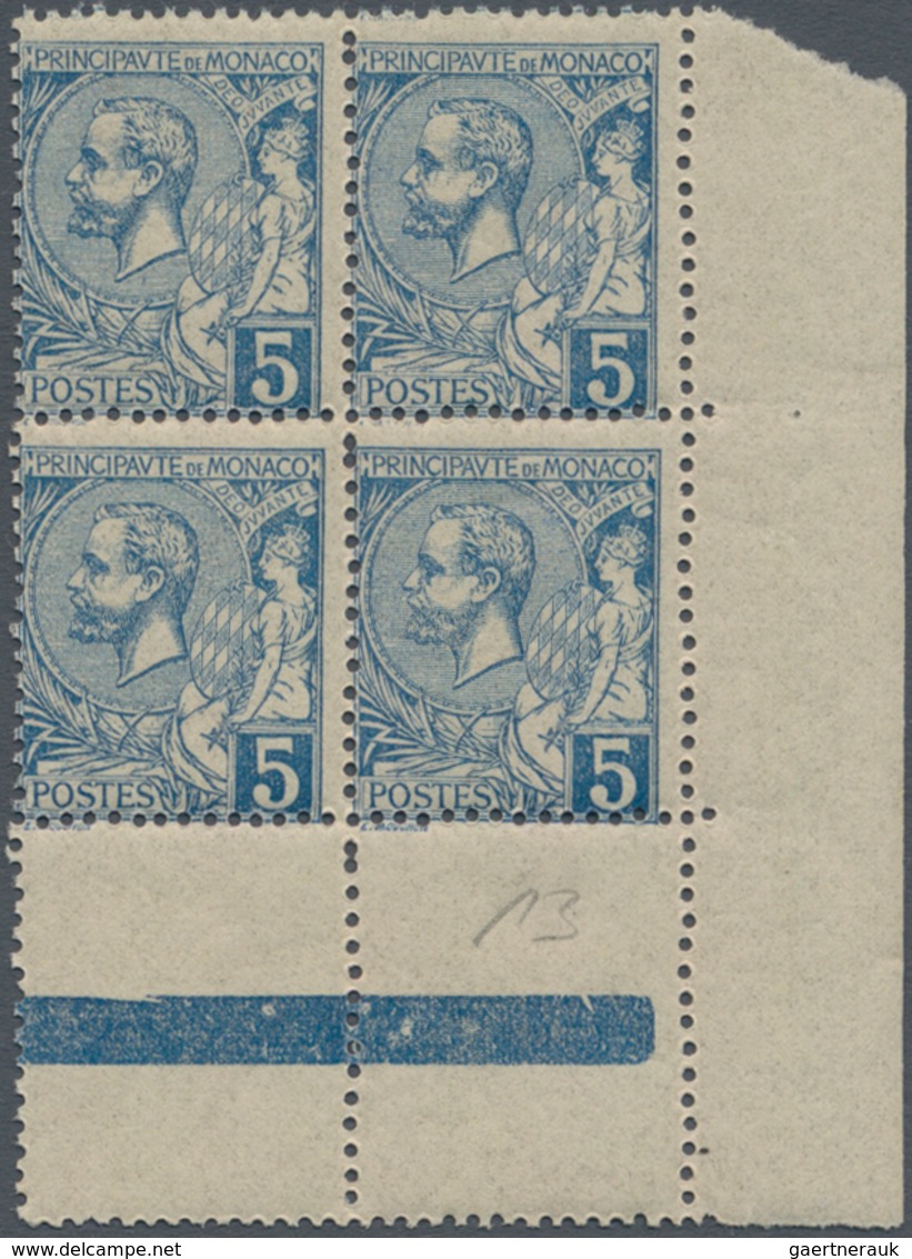 Monaco: 1891, Prince Albert I. 5c. Blue Block Of Four From Lower Right Corner, MNH And Scarce! Mi. € - Unused Stamps