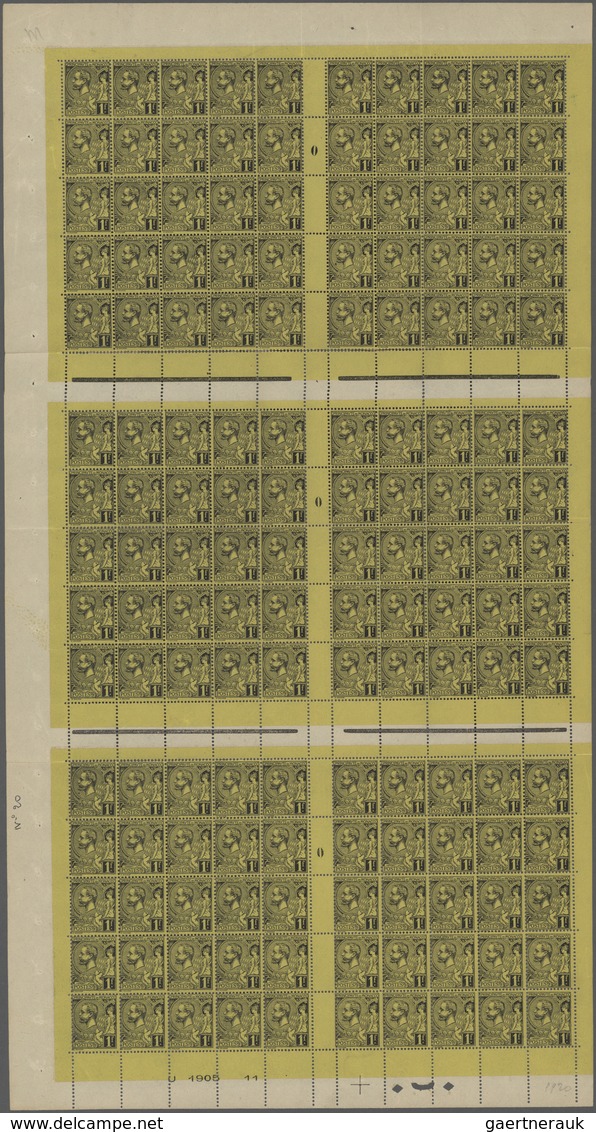 Monaco: 1891, Definitives "Albert I.", 1fr. Black On Yellow, Complete Cross Gutter Sheet Of 150 Stam - Nuovi