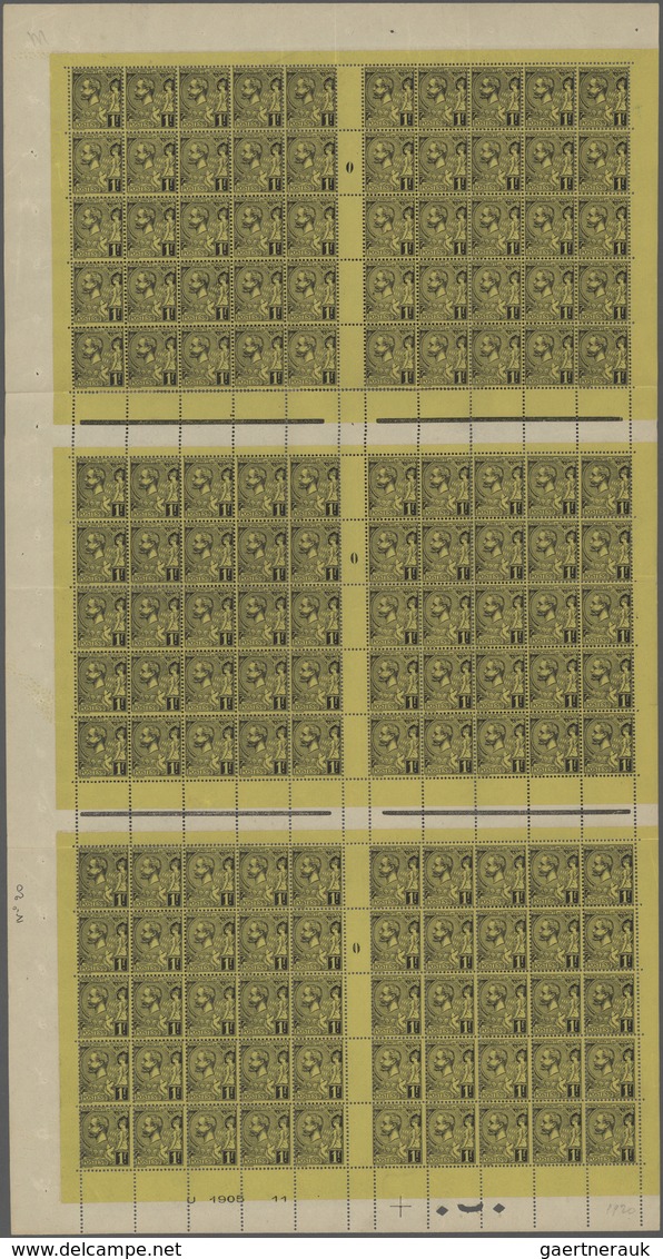 Monaco: 1891, Definitives "Albert I.", 1fr. Black On Yellow, Complete Cross Gutter Sheet Of 150 Stam - Unused Stamps