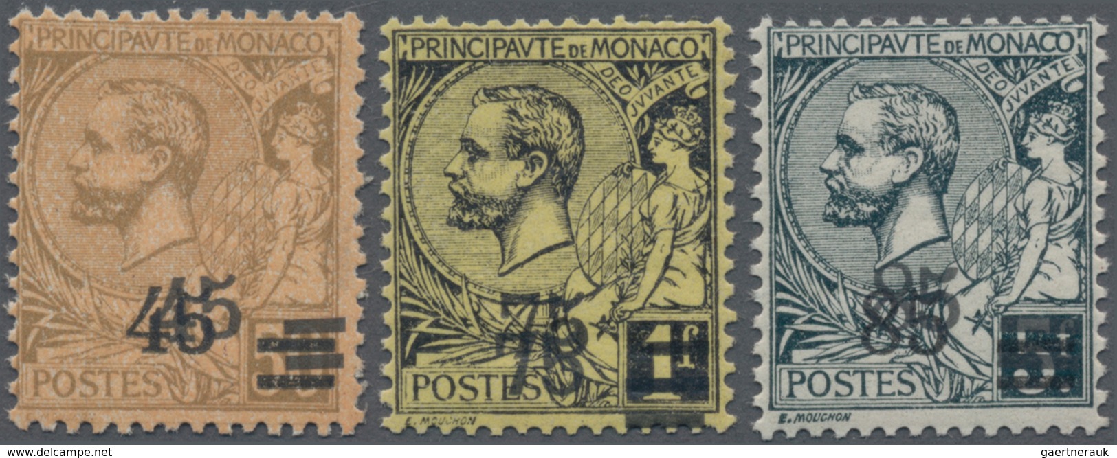 Monaco: 1924, Prince Albert I. Provisional Definitives Complete Set Of Three 45c. On 50c., 75c. On 1 - Ungebraucht