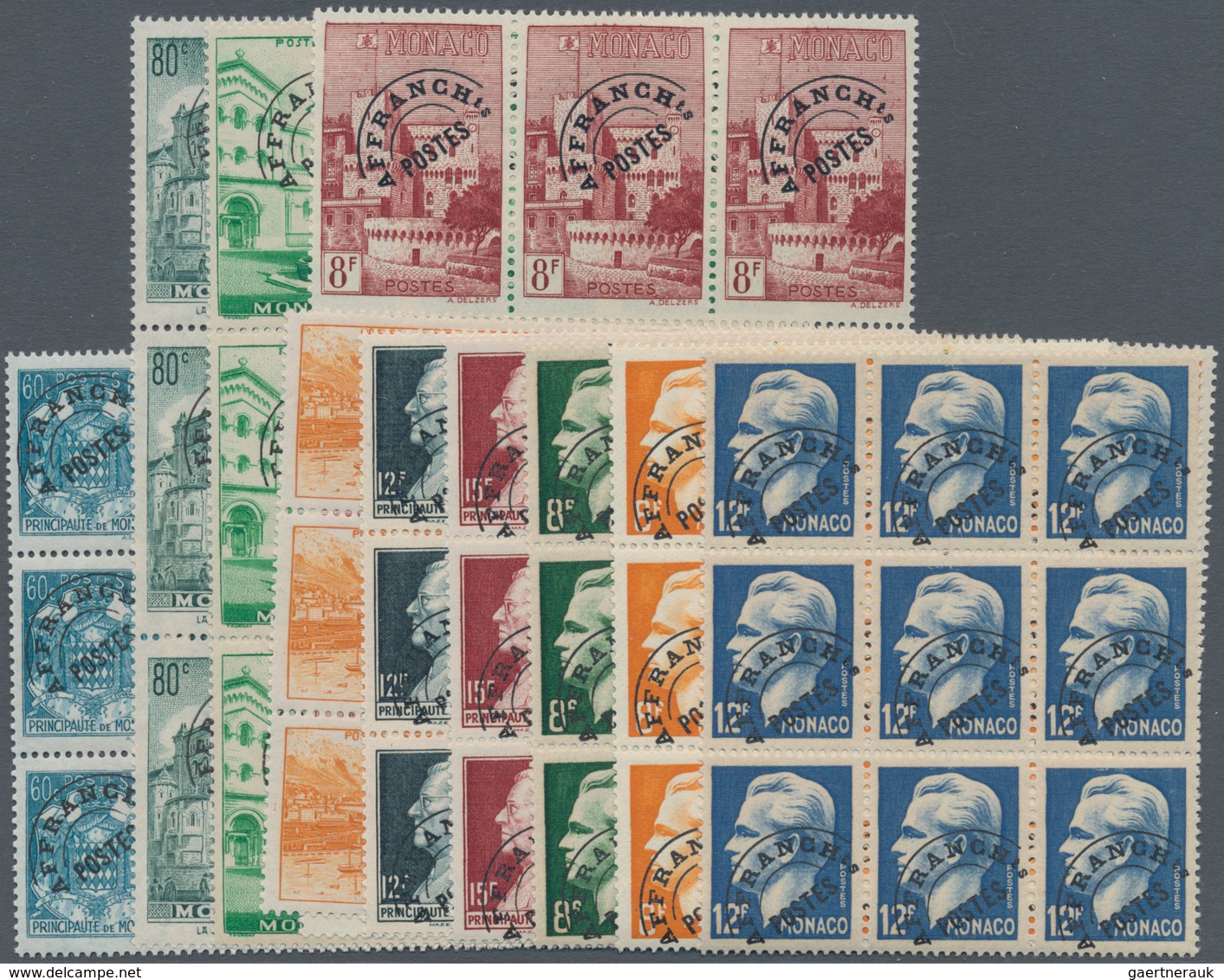 Monaco: 1945/1951, PRE-CANCELS Set Of Ten Different Stamps Incl. 60c. Coat Of Arms, Views Of Monaco - Ongebruikt