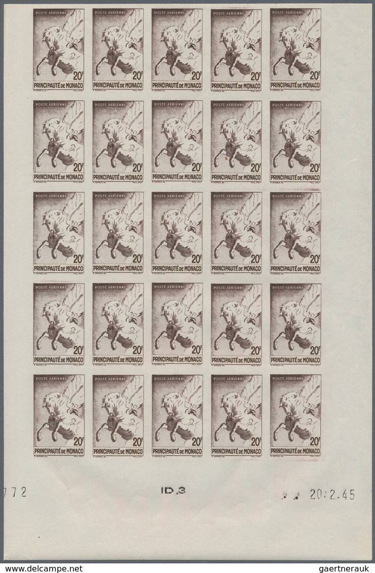 Monaco: 1945, UNISSUED Airmail Issue Without Overprint Complete Set Of Five In IMPERFORATE Blocks Of - Ungebraucht