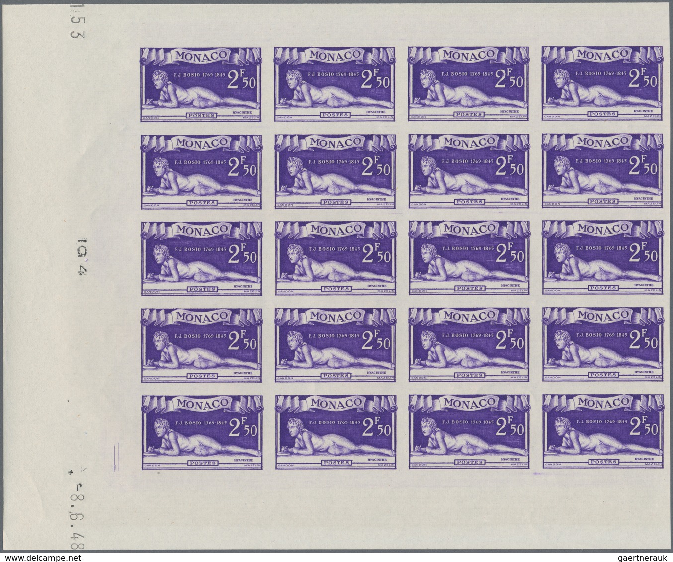 Monaco: 1948, 180th Birthday Of Francois-Joseph Bosio (sculptures) Complete Set Of Five In IMPERFORA - Unused Stamps