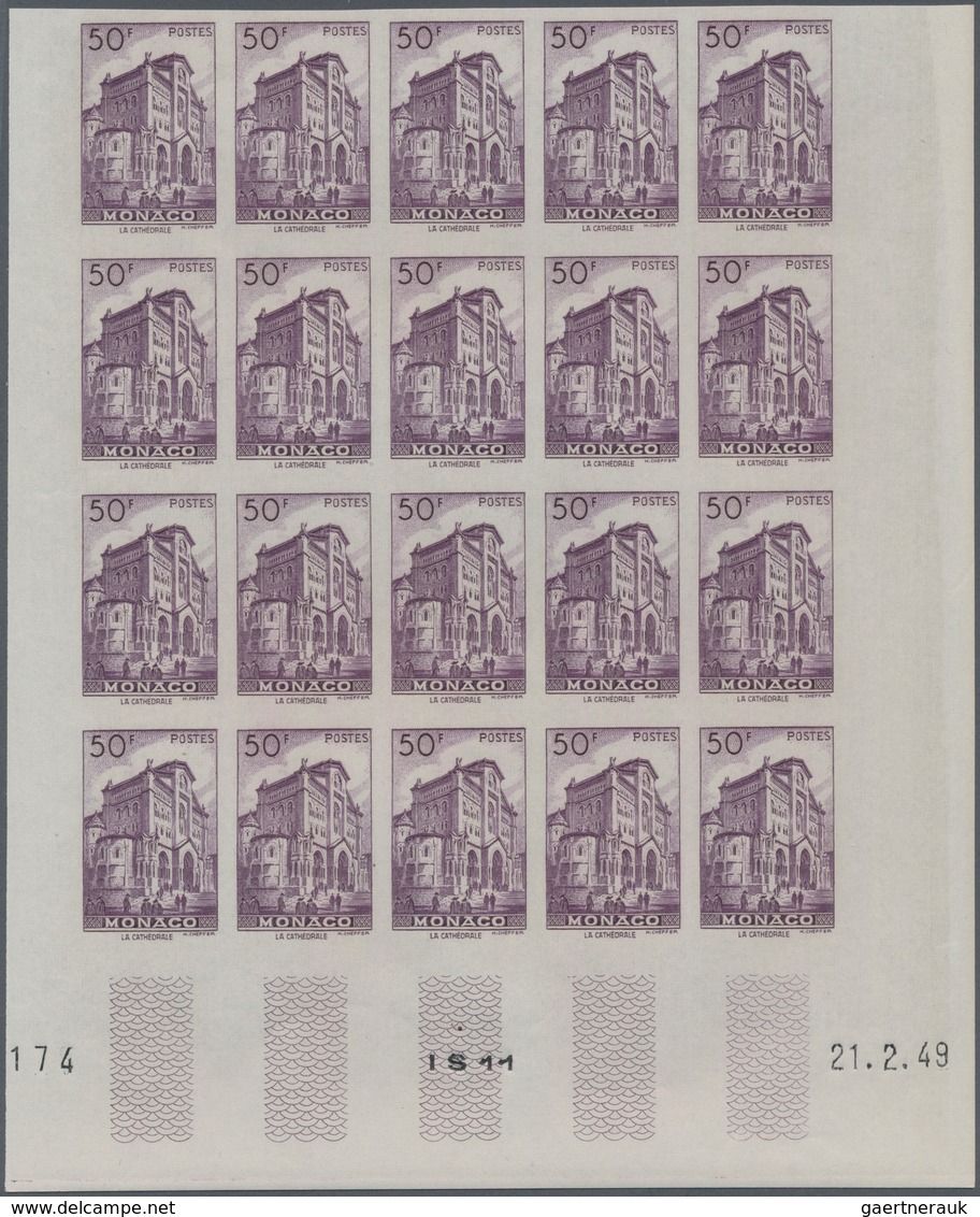 Monaco: 1948/1949, Pictorial Definitives Complete Set Of 13 In IMPERFORATE Blocks Of 20 From Lower M - Nuovi