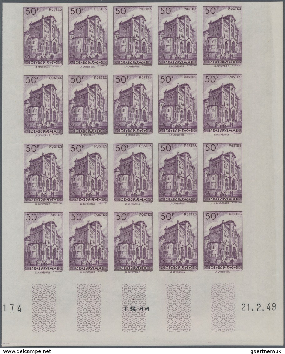 Monaco: 1948/1949, Pictorial Definitives Complete Set Of 13 In IMPERFORATE Blocks Of 20 From Lower M - Unused Stamps