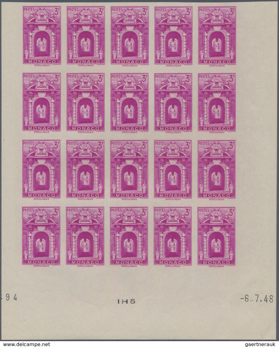 Monaco: 1948/1949, Pictorial Definitives Complete Set Of 13 In IMPERFORATE Blocks Of 20 From Lower M - Ongebruikt