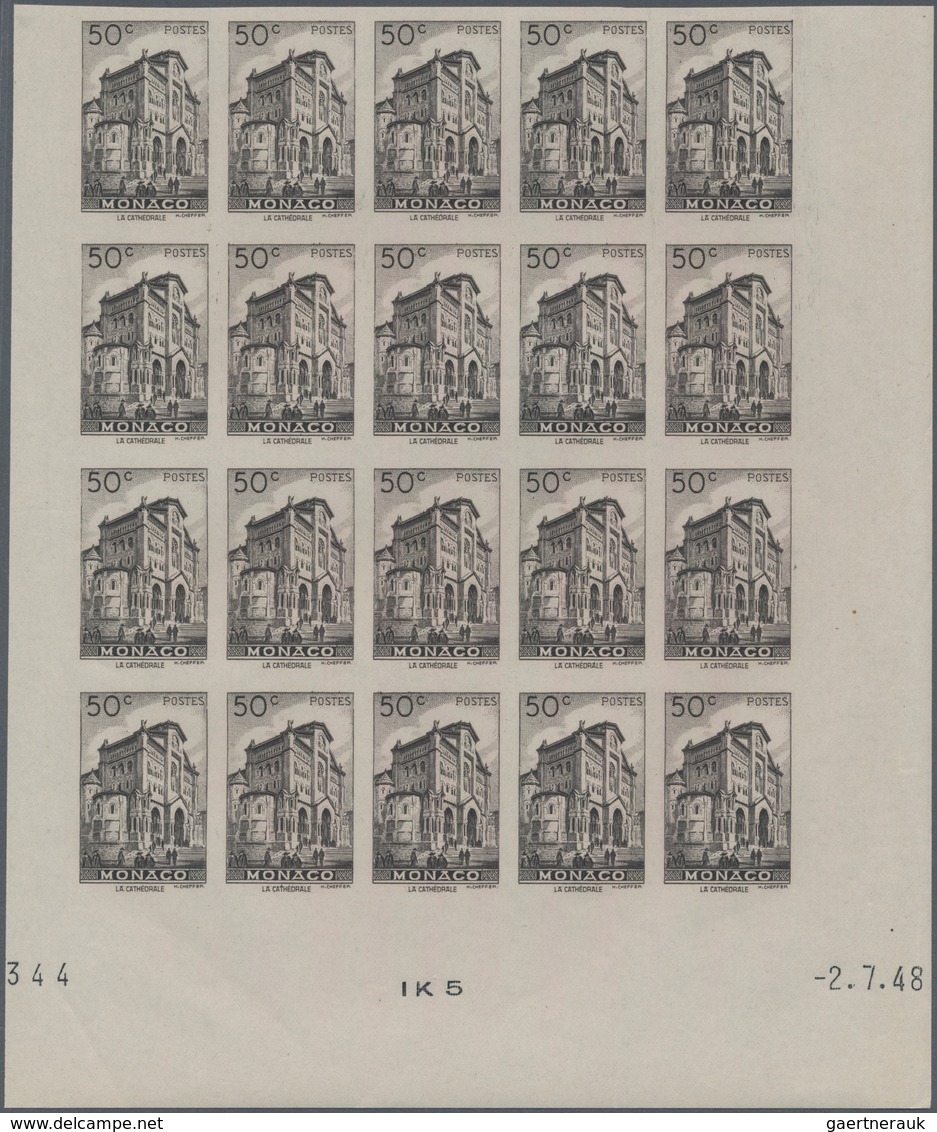 Monaco: 1948/1949, Pictorial Definitives Complete Set Of 13 In IMPERFORATE Blocks Of 20 From Lower M - Ongebruikt