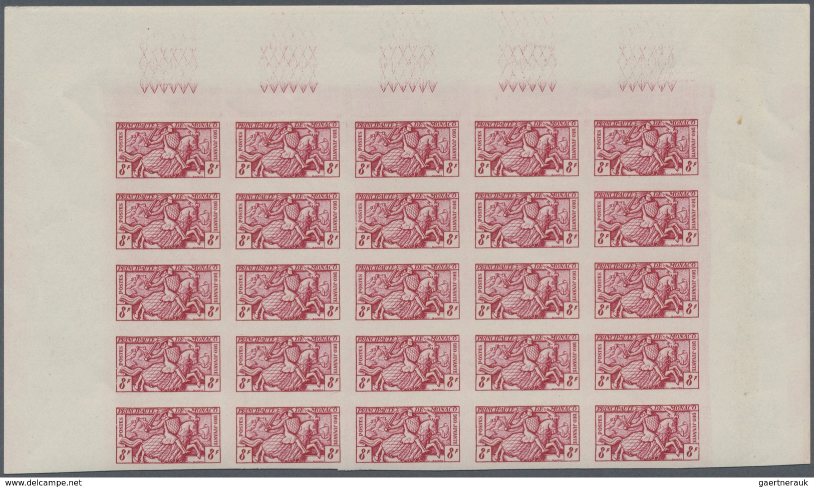 Monaco: 1951, Visiting Card Stamps Complete Set Of Five In IMPERFORATE Blocks Of 25 From Upper Margi - Ongebruikt