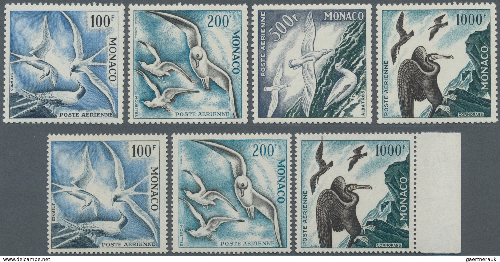 Monaco: 1955, 100 Fr.- 1000 Fr. Seevögel, Postfrischer, Zentrierter Luxussatz Je In Beiden Zähnungen - Unused Stamps