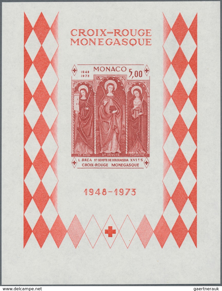 Monaco: 1973, 25 Years Red Cross Of Monaco IMPERFORATE Miniature Sheet, Mint Never Hinged With Oval - Unused Stamps