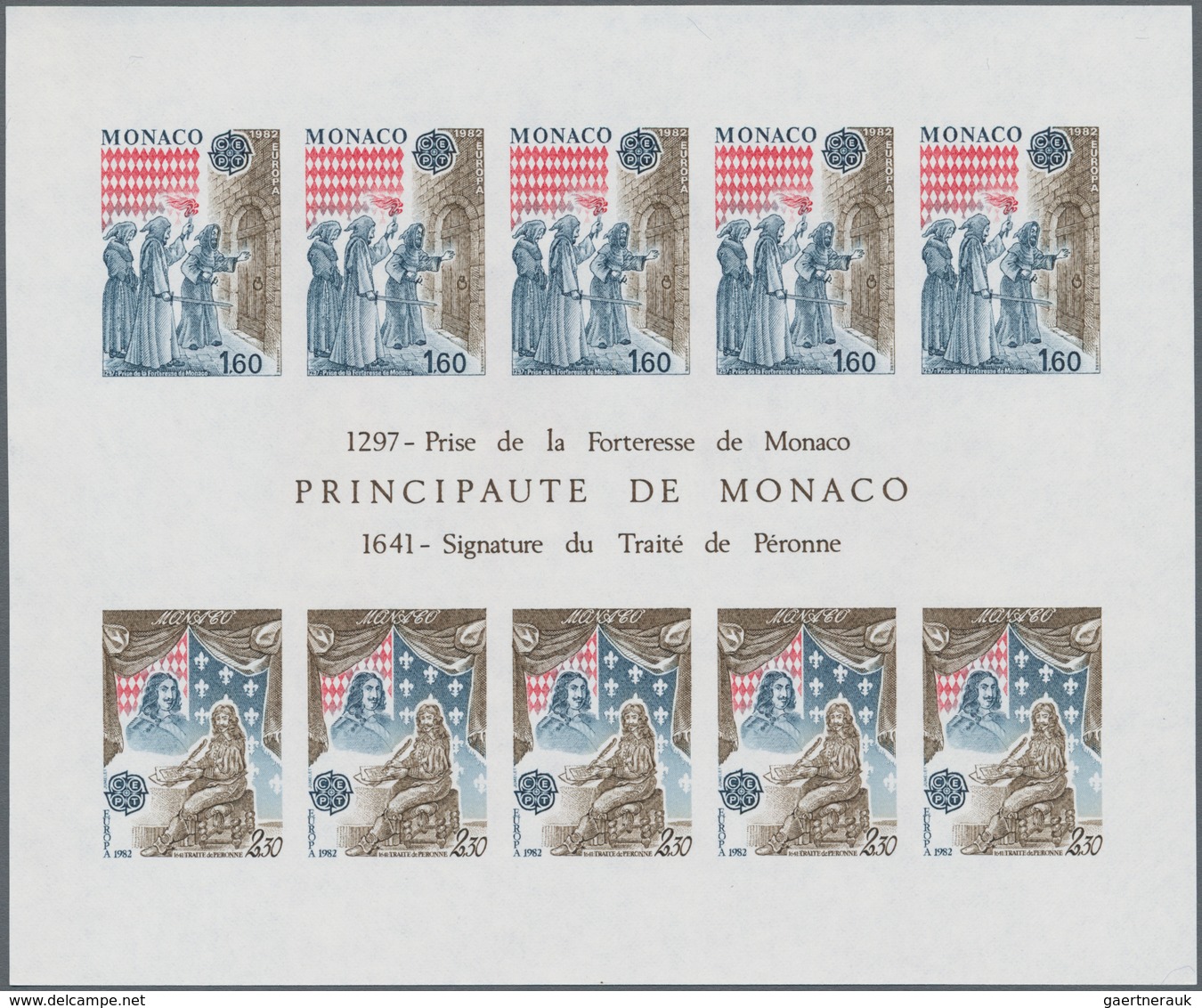 Monaco: 1982, Europa-CEPT ‚Historic Events‘ IMPERFORATE Miniature Sheet, Mint Never Hinged And Scarc - Unused Stamps