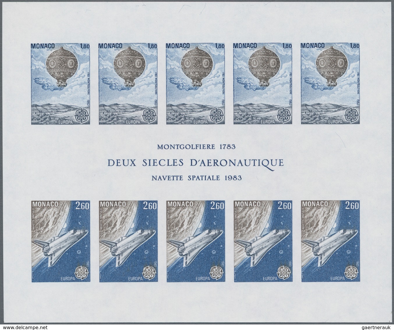 Monaco: 1983, Europa-CEPT ‚Montgolfiere And Space Shuttle‘ IMPERFORATE Miniature Sheet, Mint Never H - Ongebruikt