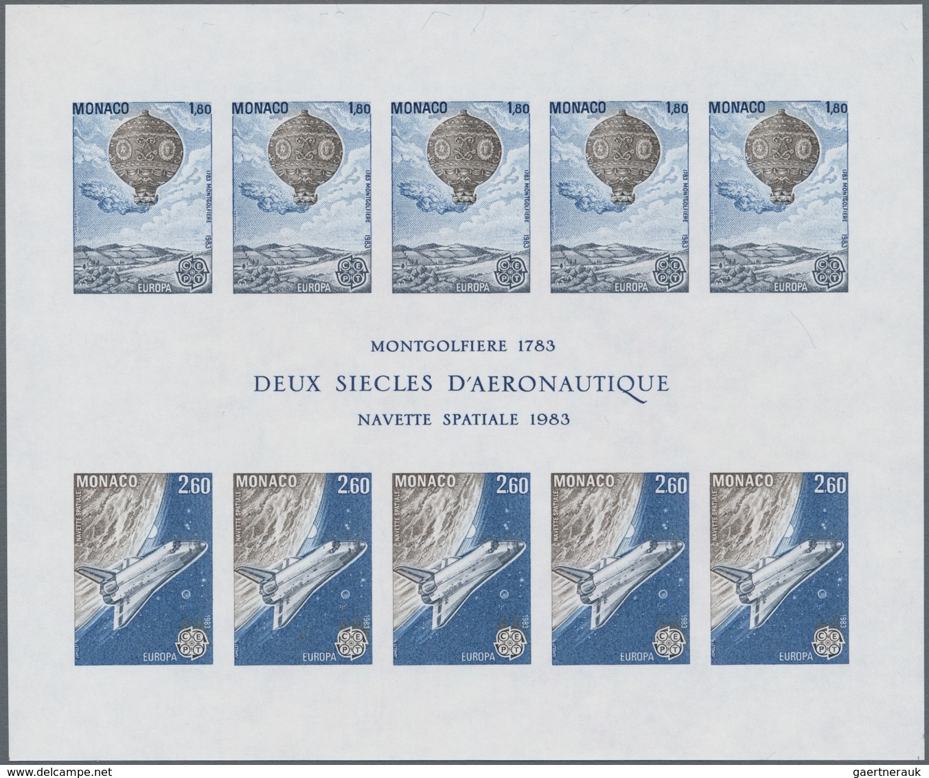 Monaco: 1983, Europa-CEPT ‚Montgolfiere And Space Shuttle‘ IMPERFORATE Miniature Sheet, Mint Never H - Unused Stamps