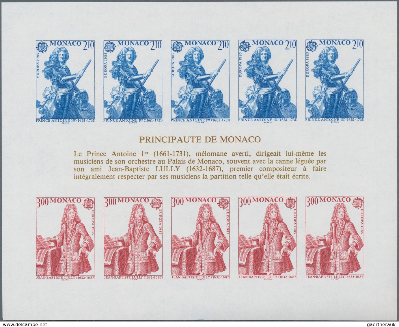 Monaco: 1985, Europa-CEPT ‚European Year Of Music‘ IMPERFORATE Miniature Sheet, Mint Never Hinged An - Ongebruikt