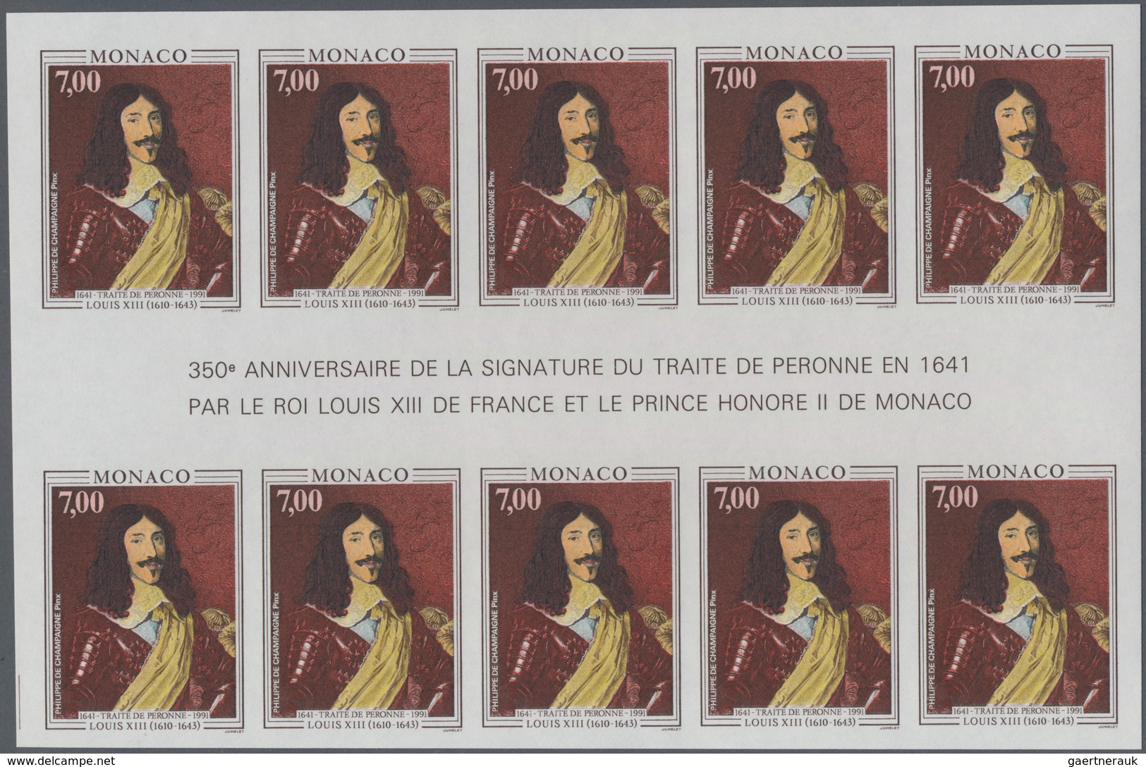 Monaco: 1991, 350 Years Contract Of Peronne Between France And Monaco Complete Set Of Two IMPERFORAT - Ongebruikt