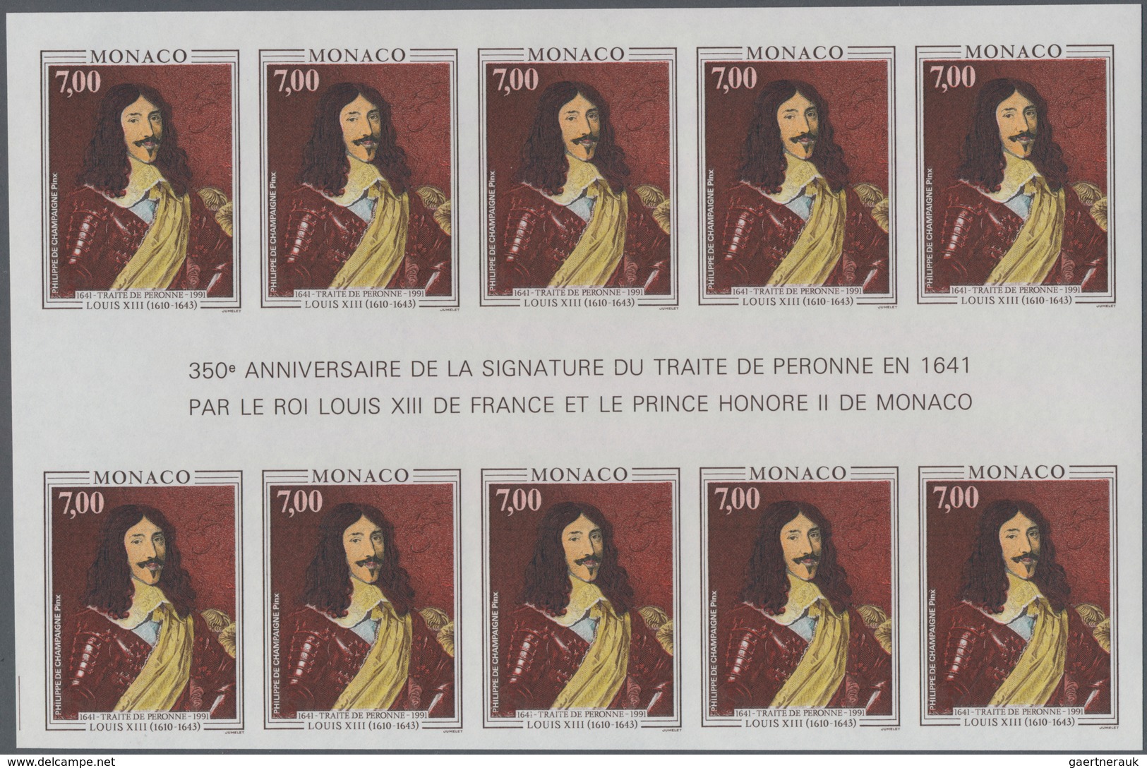 Monaco: 1991, 350 Years Contract Of Peronne Between France And Monaco Complete Set Of Two IMPERFORAT - Unused Stamps