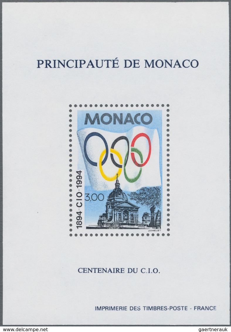 Monaco: 1994, 100 Years Olympic Committee (olympic Flag And Sorbonne University In Paris) Perforated - Ongebruikt