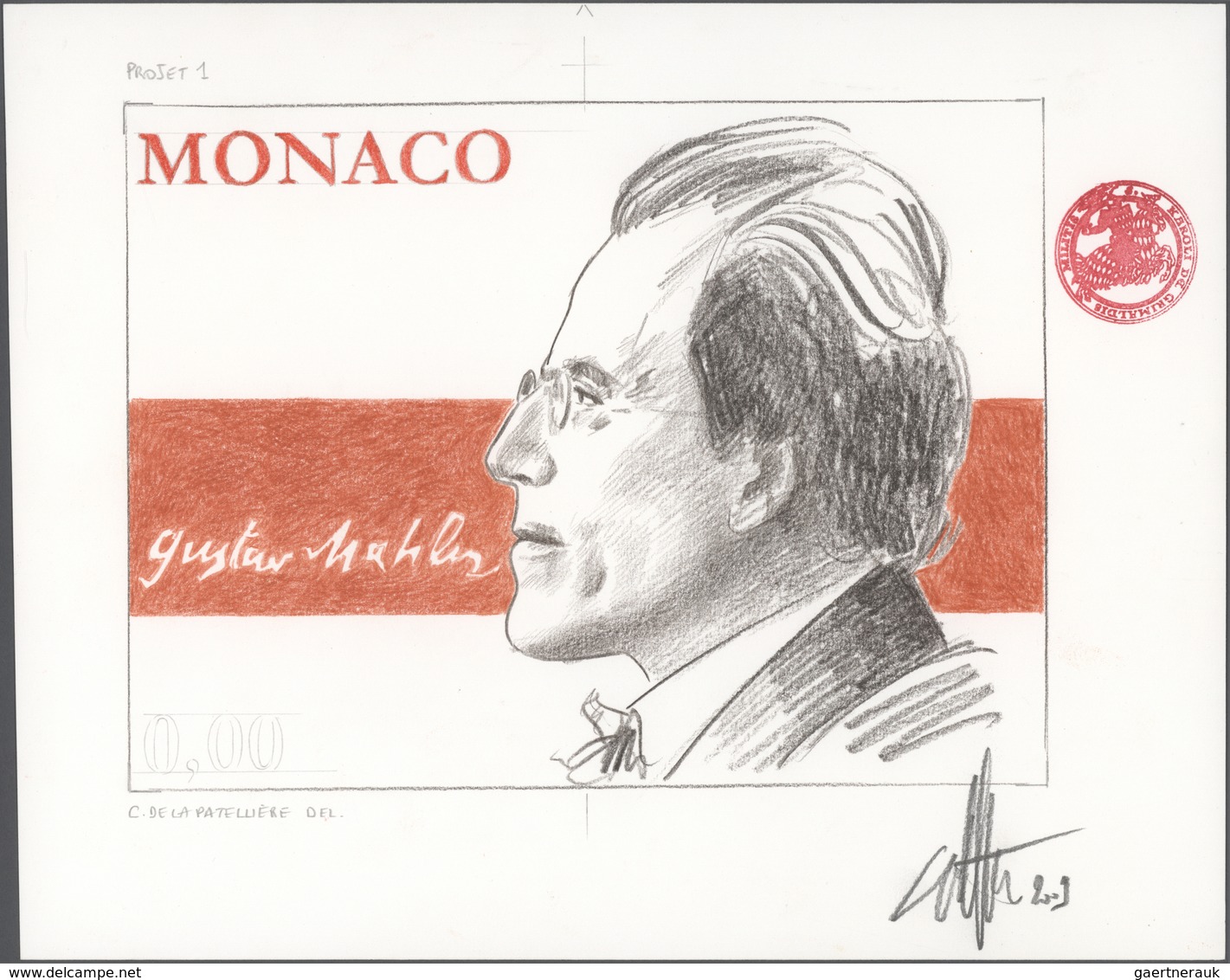 Monaco: 2009. Original Artist's Drawing For The Issue "150th Birthday Of Gustav Mahler" By Cyril Pat - Ongebruikt