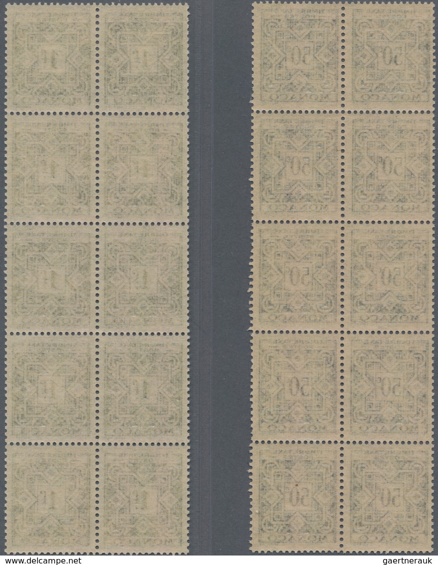 Monaco - Portomarken: 1946/1957, Postage Dues ‚ornaments‘ Complete Set Of 12 In Blocks Of Ten, MNH A - Strafport