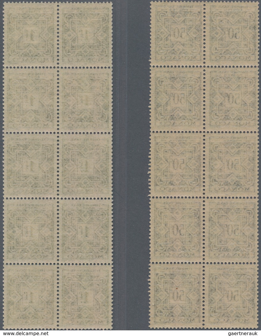 Monaco - Portomarken: 1946/1957, Postage Dues ‚ornaments‘ Complete Set Of 12 In Blocks Of Ten, MNH A - Postage Due