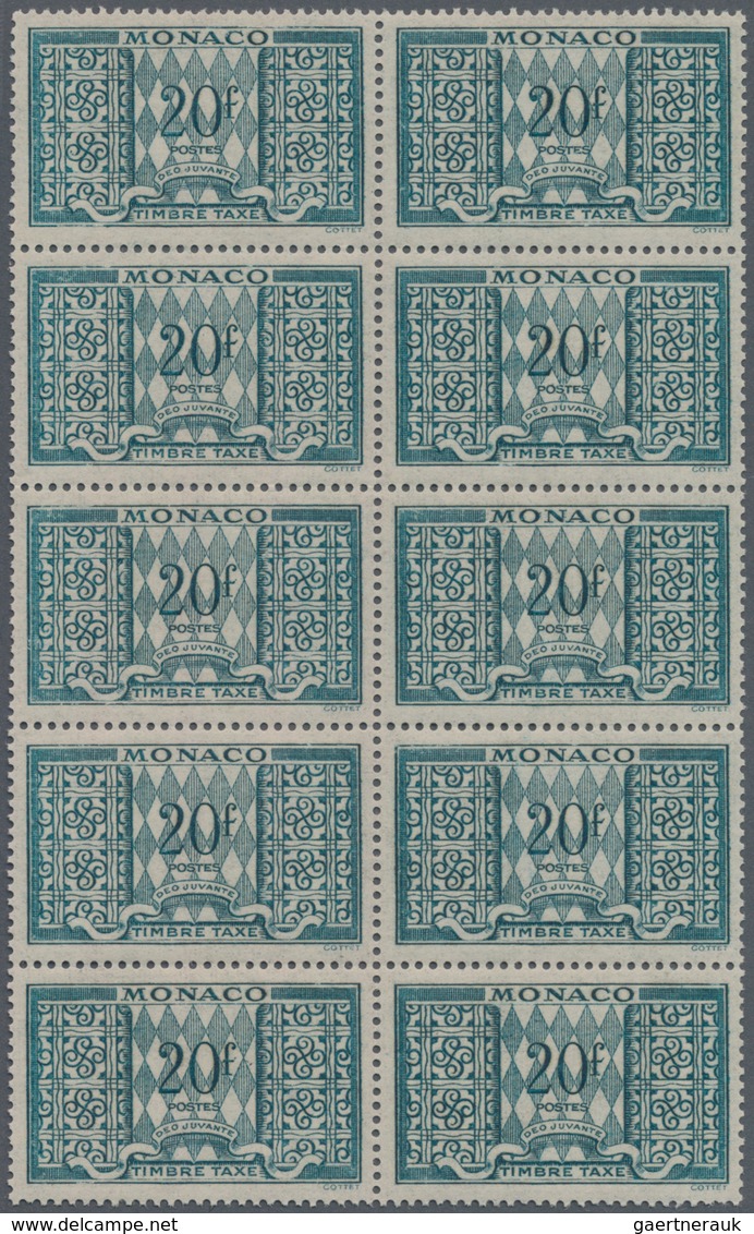 Monaco - Portomarken: 1946/1957, Postage Dues ‚ornaments‘ Complete Set Of 12 In Blocks Of Ten, MNH A - Strafport